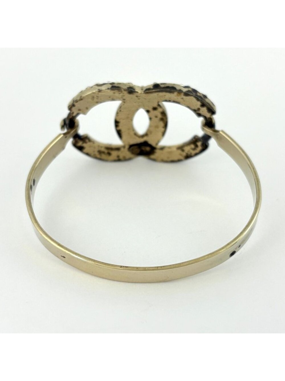 Chanel CC Logo Rhinestone Bangle Silver Plated Bracelet - Picture 3 of 8